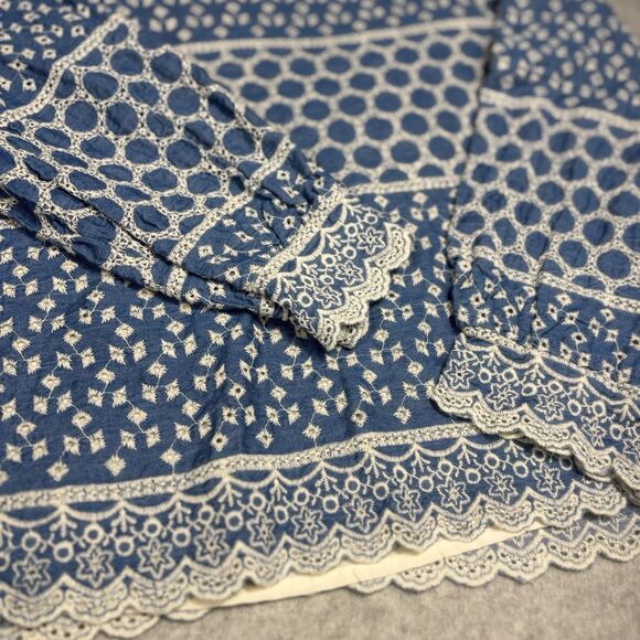 The Rose Embroidered Feminine Coquette Light Blue Top Women's Made in Korea - Picture 2 of 9